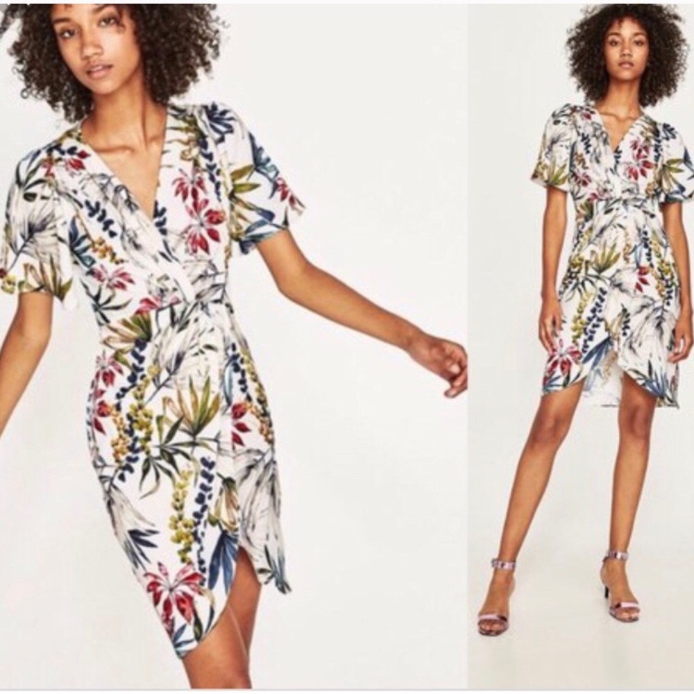 NWOT Zara floral tropical wrap dress